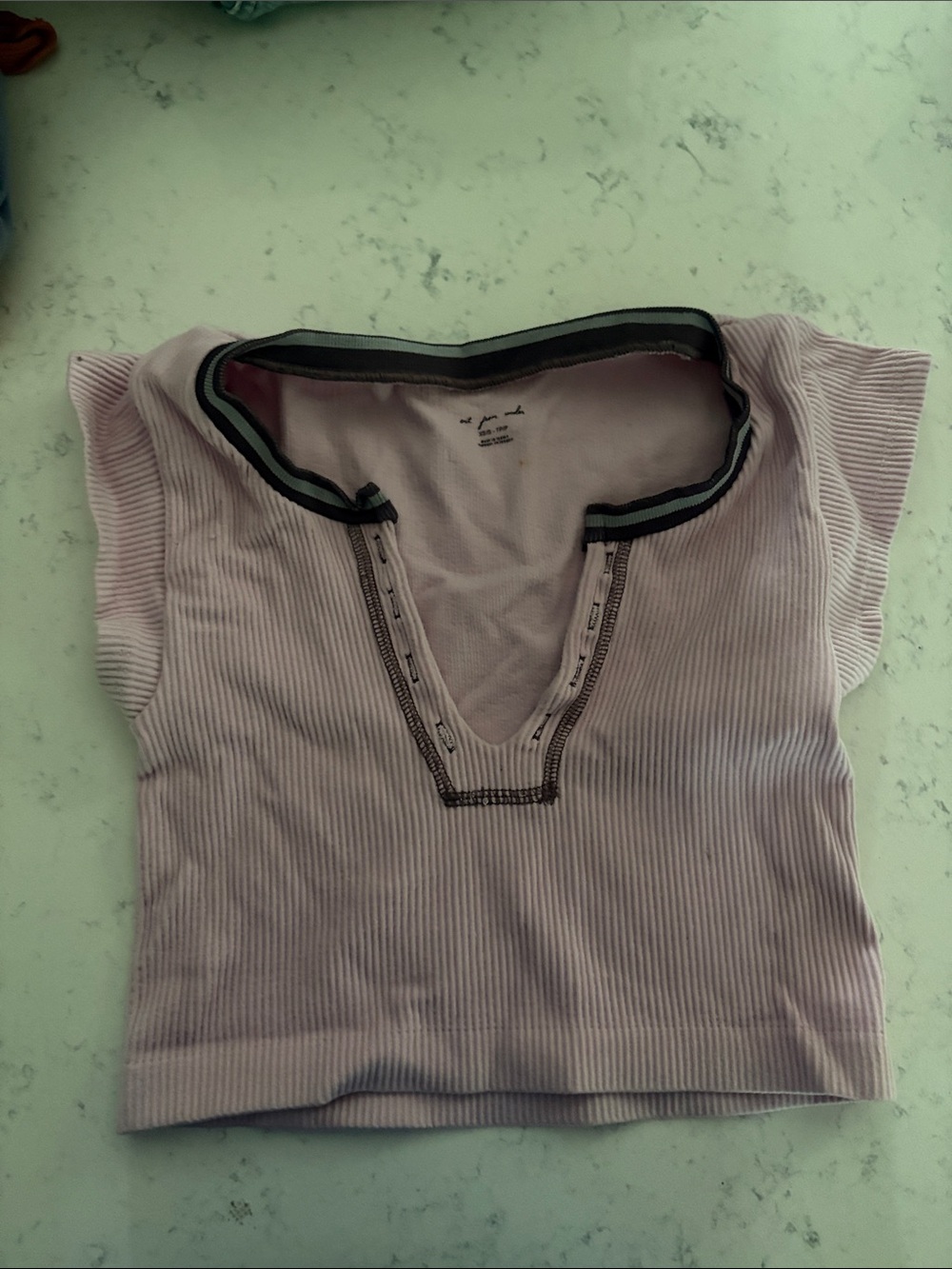 Urban Outfitters Lavender Ribbed V-Neck Crop Top with Contrast Trim